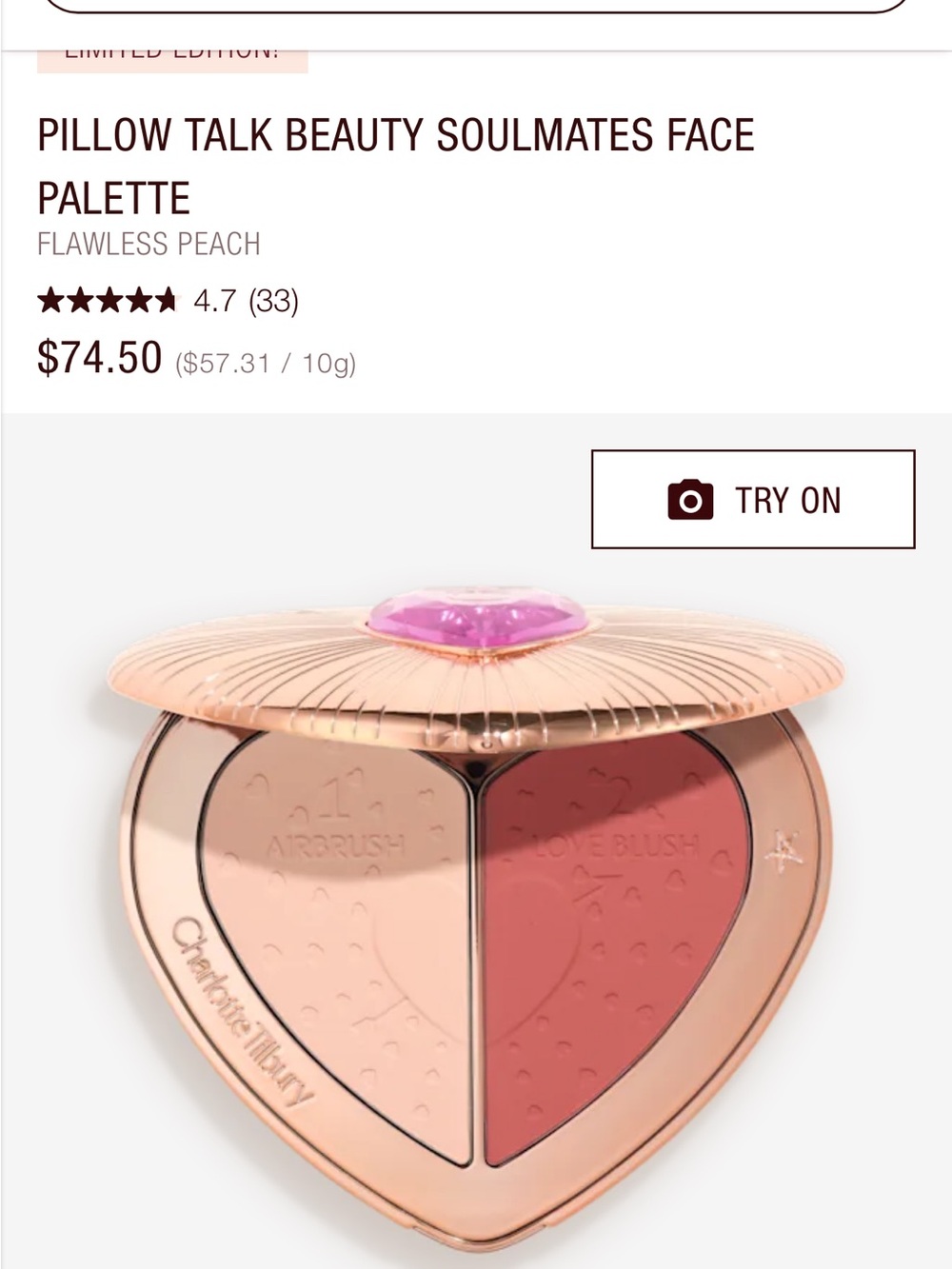 Charlotte Tilbury Pillow Talk Heart Blush Duo - Flawless Peach